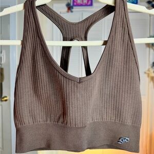 Brown Ribbed Sports Bra